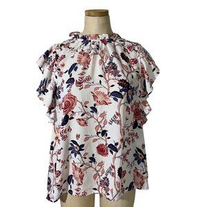 30% off! Joie blouse women's L white pink blue floral print sleeveless high neck